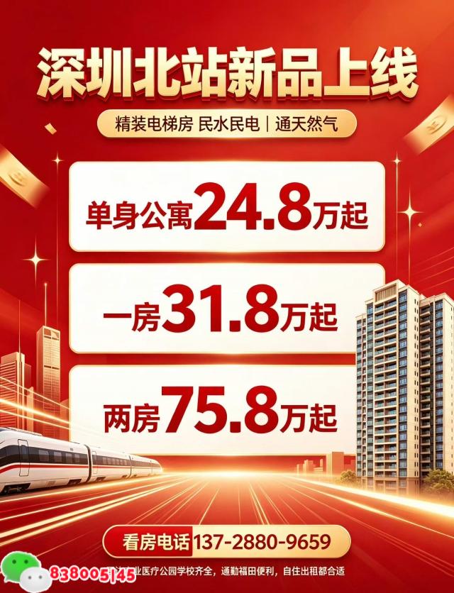 深圳北站新盘白石龙小产权房【北站润府】全新电梯洋房｜总价24.8万起