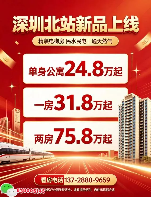 深圳北站新盘白石龙小产权房【北站润府】全新电梯洋房｜总价24.8万起