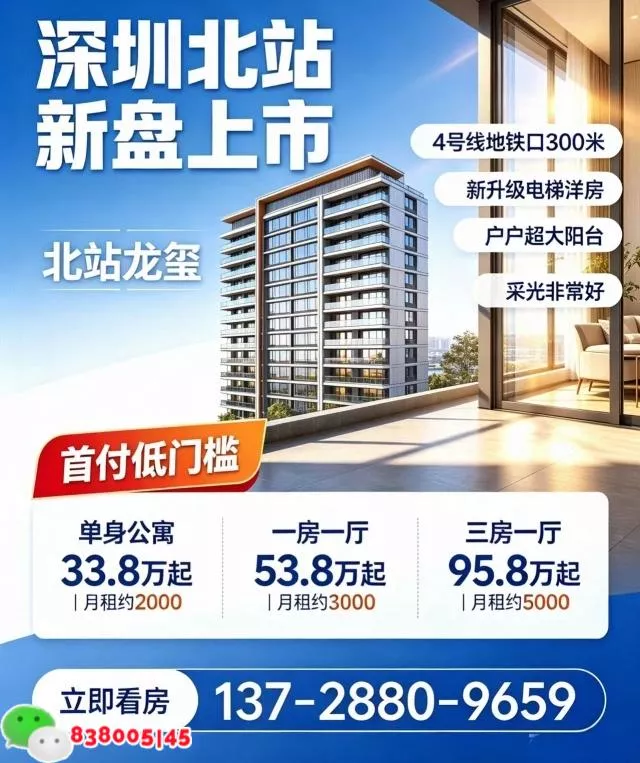 深圳北站小产权房新盘上线【北站龙玺】全新电梯房 户户外阳台 好采光